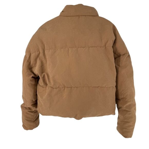 Cropped Puffer Jacket Brown Ci Sono Sherpa Lined Size S Plush Quilted Full Zip - Picture 11 of 11